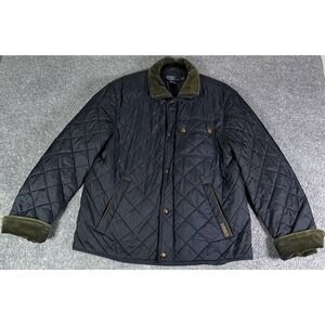 VTG 90s Polo Ralph Lauren Large Quilted Barn Jacket Navy Corduroy Collar READ